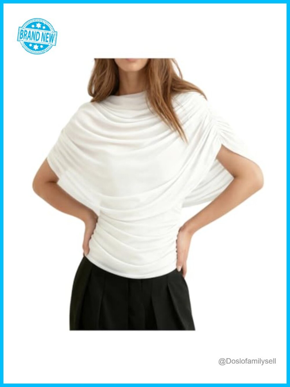 Women Y2K Half Cape Sleeve Ruched Blouse Slim Fit Draped Boat Neck Mesh Pullover